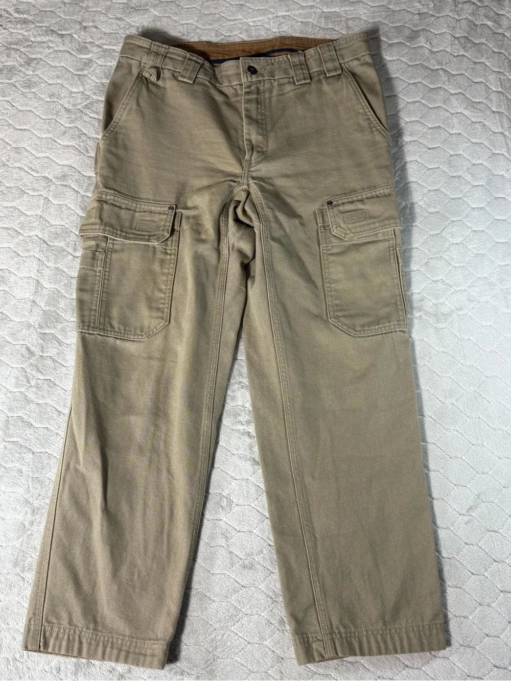 Duluth Trading Work Cargo Pants Tan Heavy Canvas Utility 32x30 Fits 34x28.5